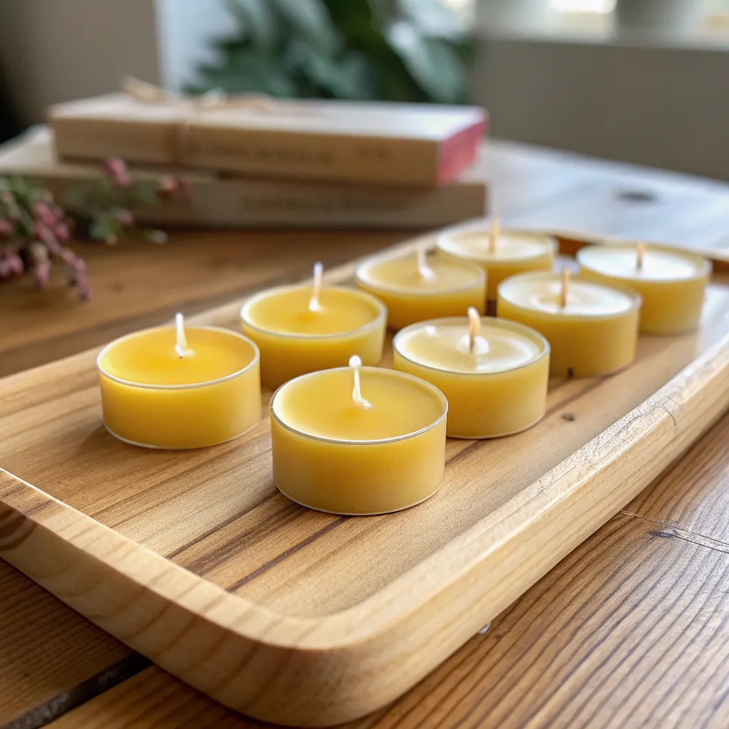 Bienenwachs-Teelichter: fertig gegossen, honiggelb und mit mittigem Docht