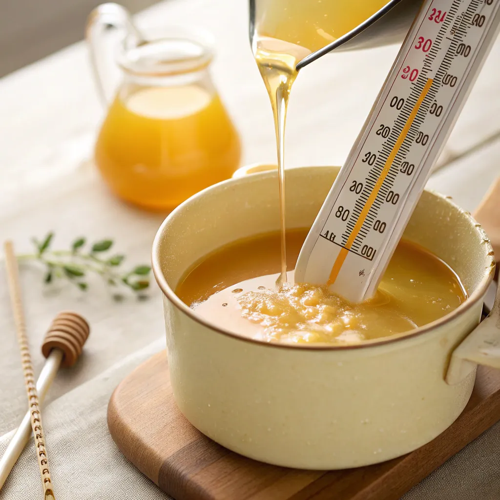 Thermometer als Orientierung für die Gießtemperatur von Bienenwachs