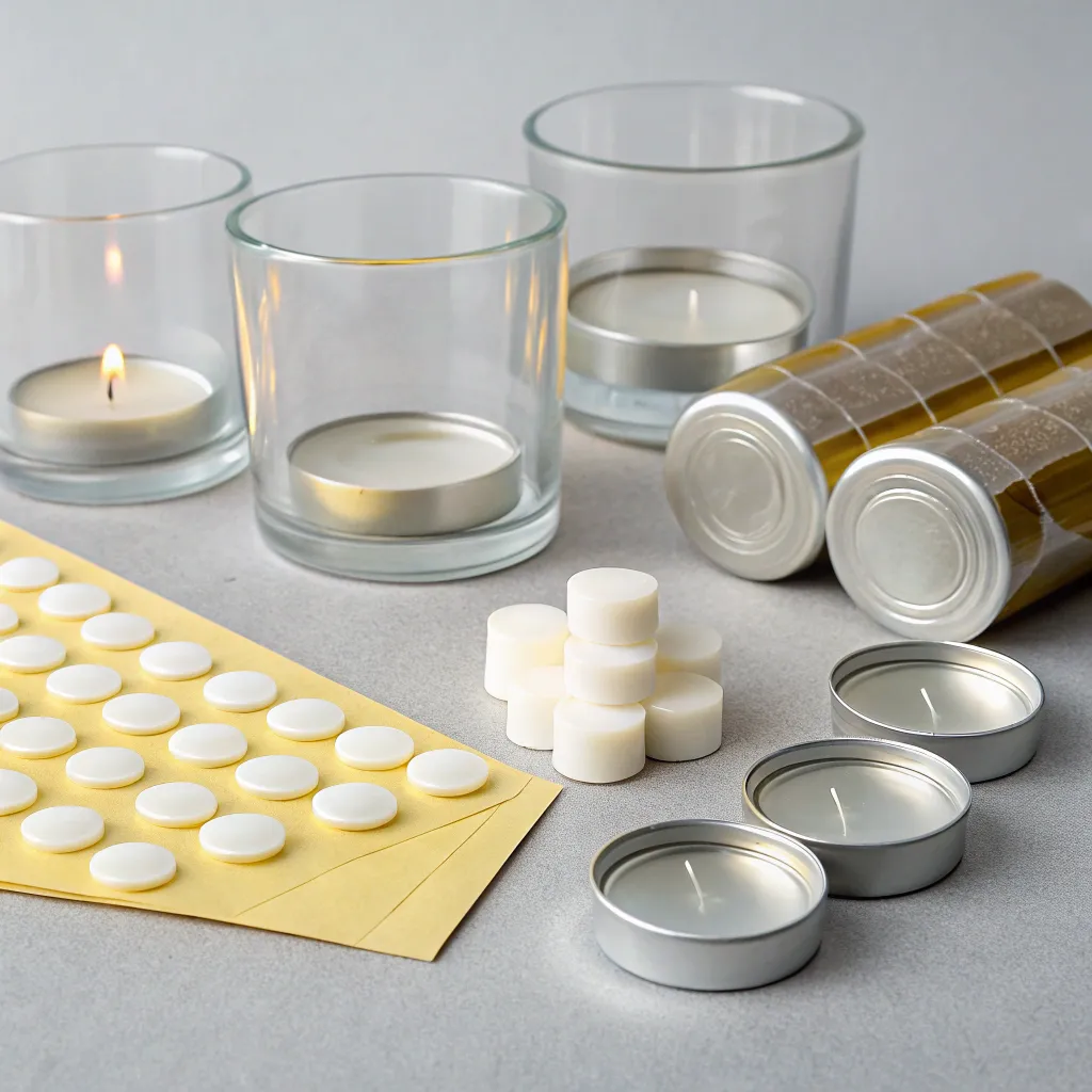 Teelichtdocht mittig fixieren, damit er beim Gießen nicht verrutscht