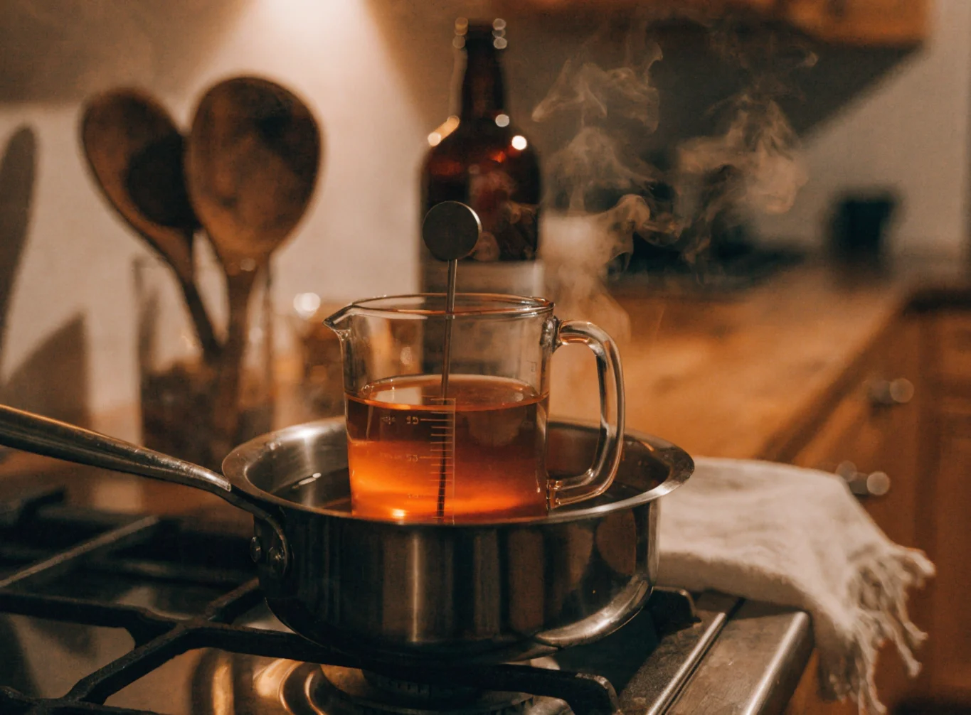 Wachs im Wasserbad schmelzen und Temperatur prüfen