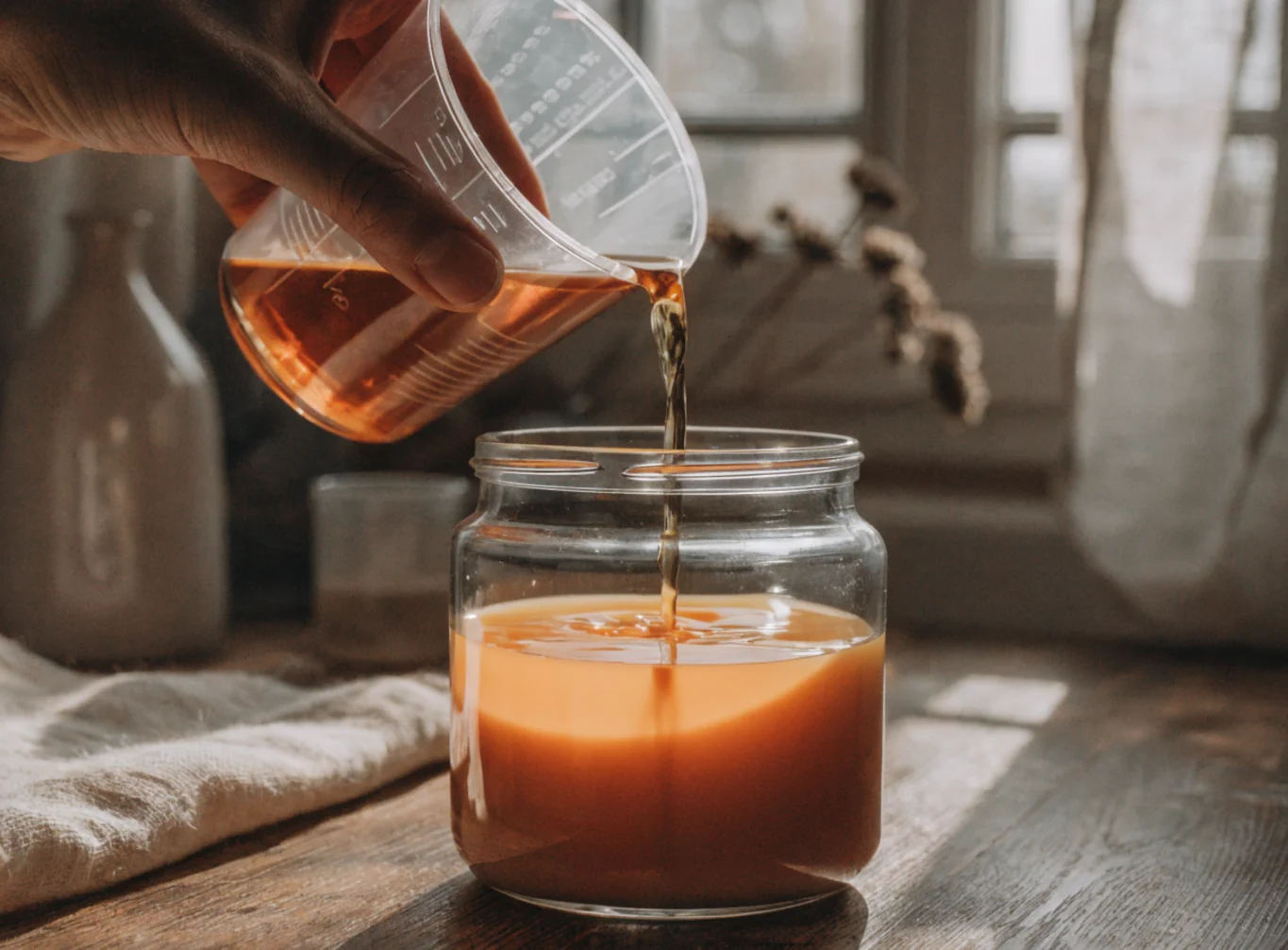 Wachs langsam ins Glas gießen