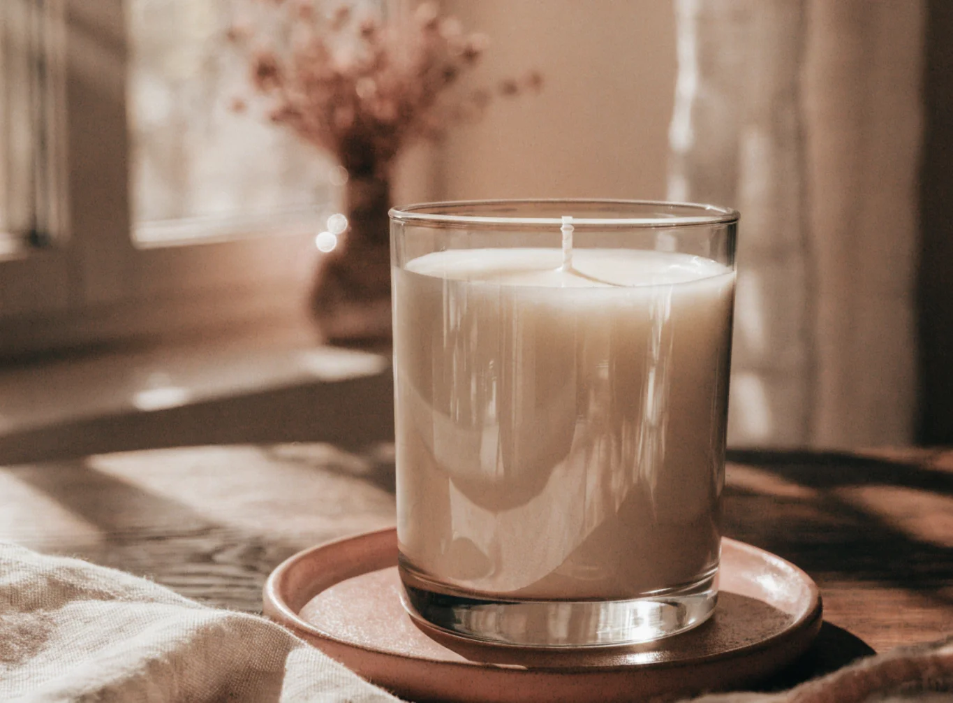 Fertige Duftkerze im Glas nach dem Aushärten