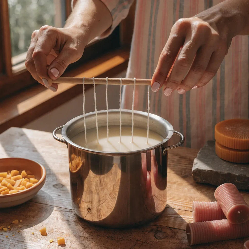 Kerzen ziehen: Bienenwachs schmelzen im Wasserbad und Dochte als Tauchkerzen vorbereiten
