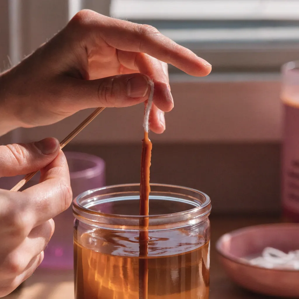 Docht für Bienenwachskerzen ziehen vorwachsen und an Stange befestigen