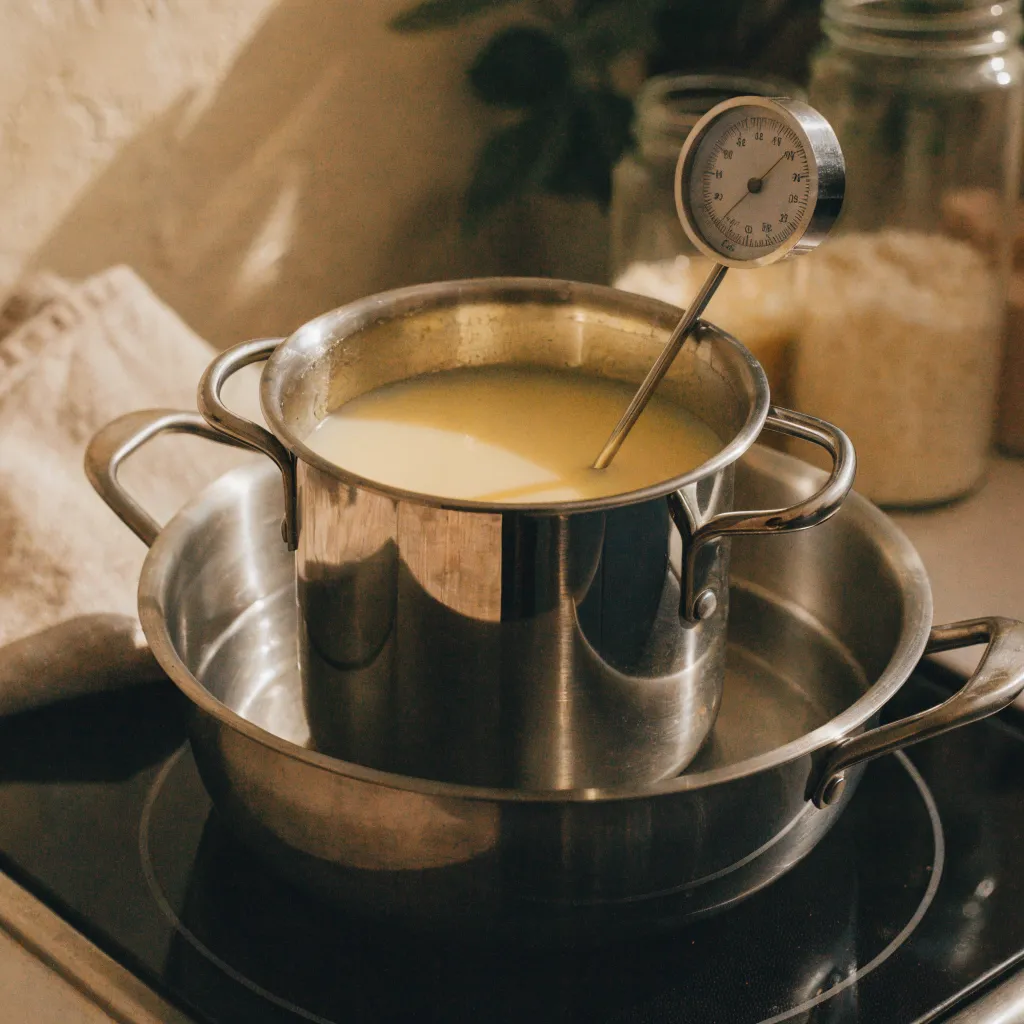 Kerzenwachs schmelzen im Wasserbad mit Thermometer: Paraffin/Stearin beim Kerzen gießen