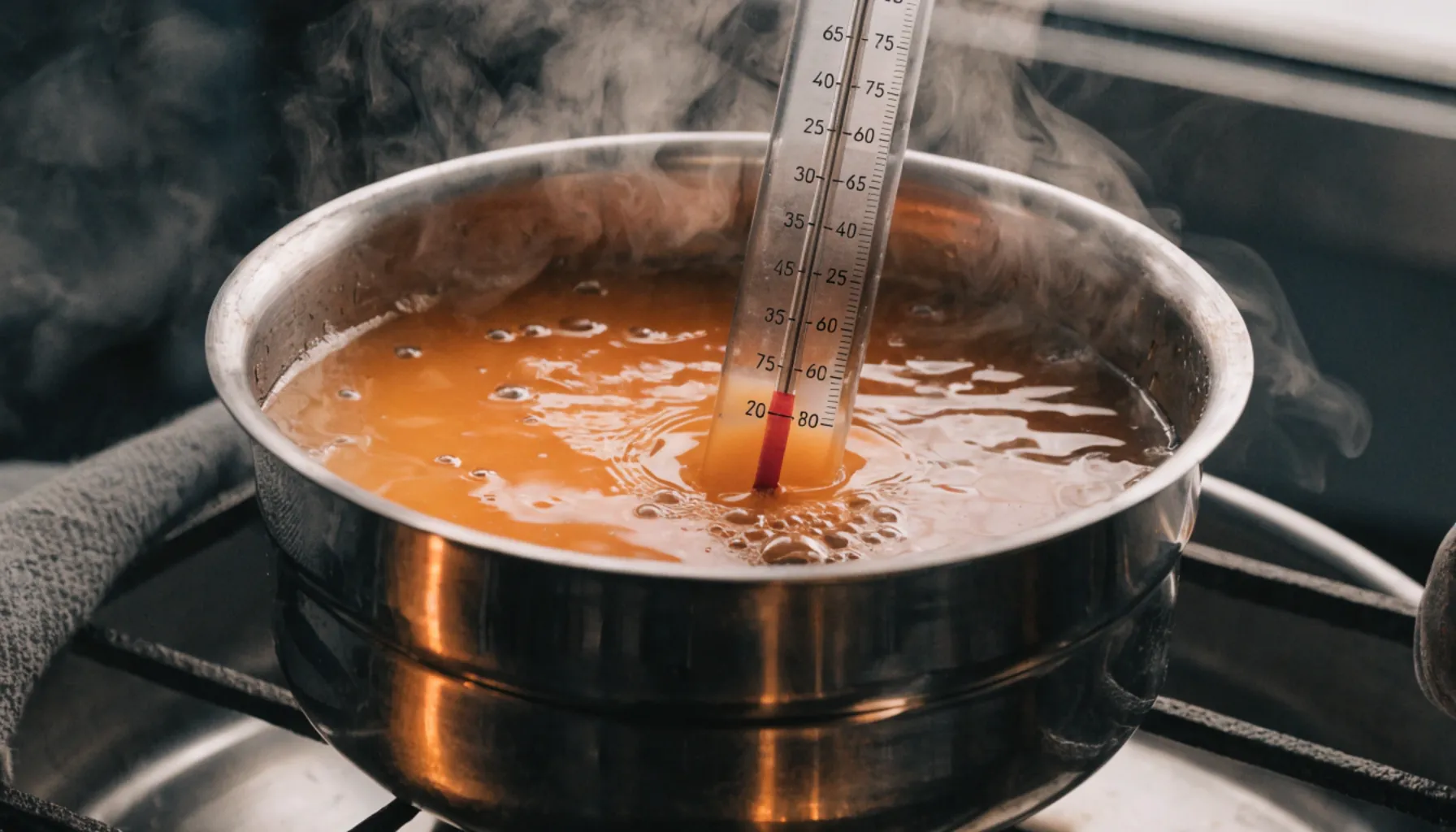 Rapswachs schmelzen im Wasserbad mit Thermometer: Temperaturkontrolle beim Kerzen gießen