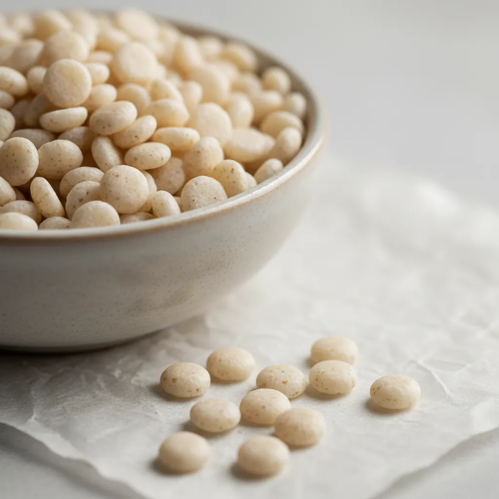 Rapswachslinsen Nahaufnahme: Rapswachs Pastillen zum Kerzen gießen