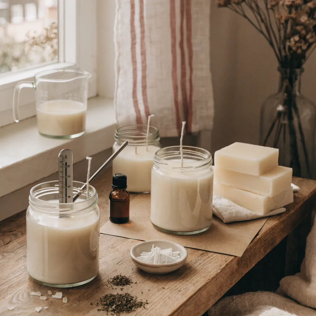 Sojawachs für Kerzen: fertige Sojawachskerze im Glas