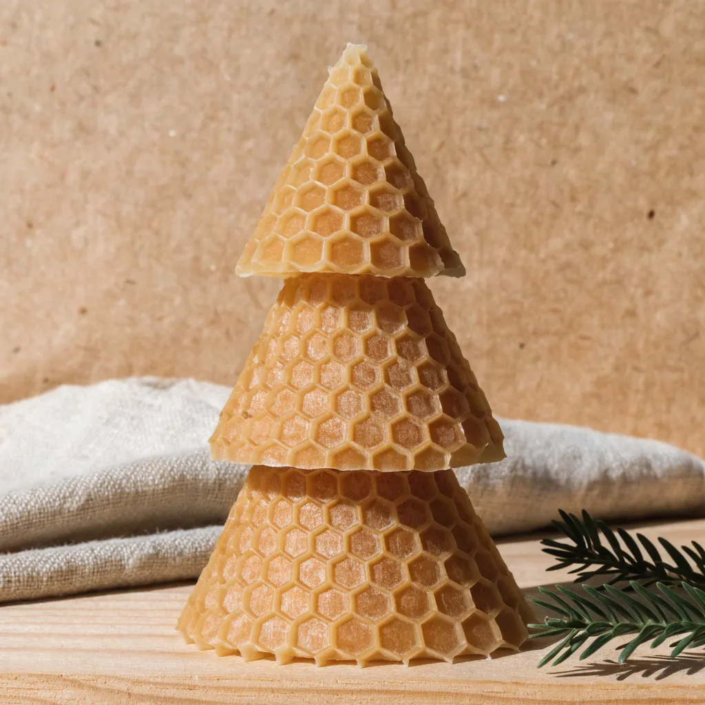 Weihnachtsbaum-Kerze als Modulbau aus naturbelassenen Bienenwachs-Wabenplatten