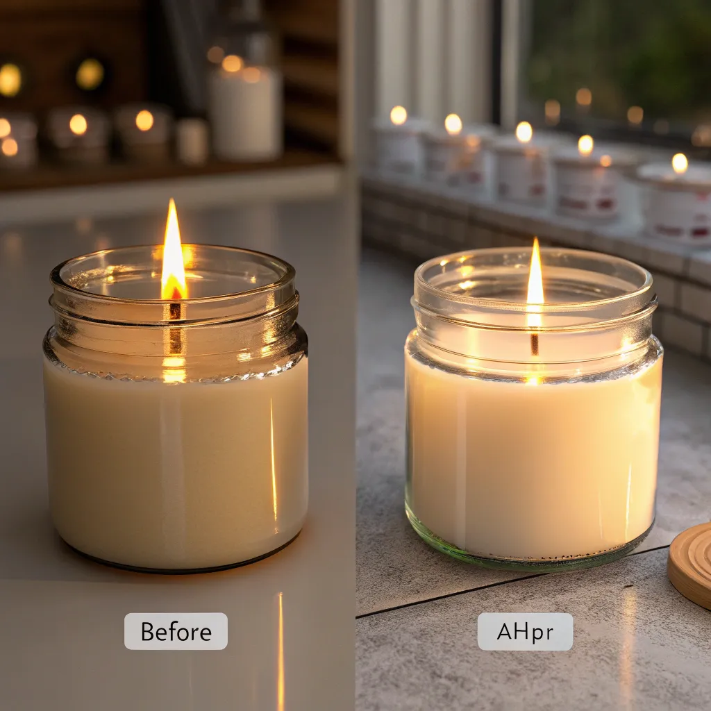 Docht zu klein vs. korrekt: links schmaler Schmelzpool, rechts gleichmäßiger Schmelzpool bis zum Rand