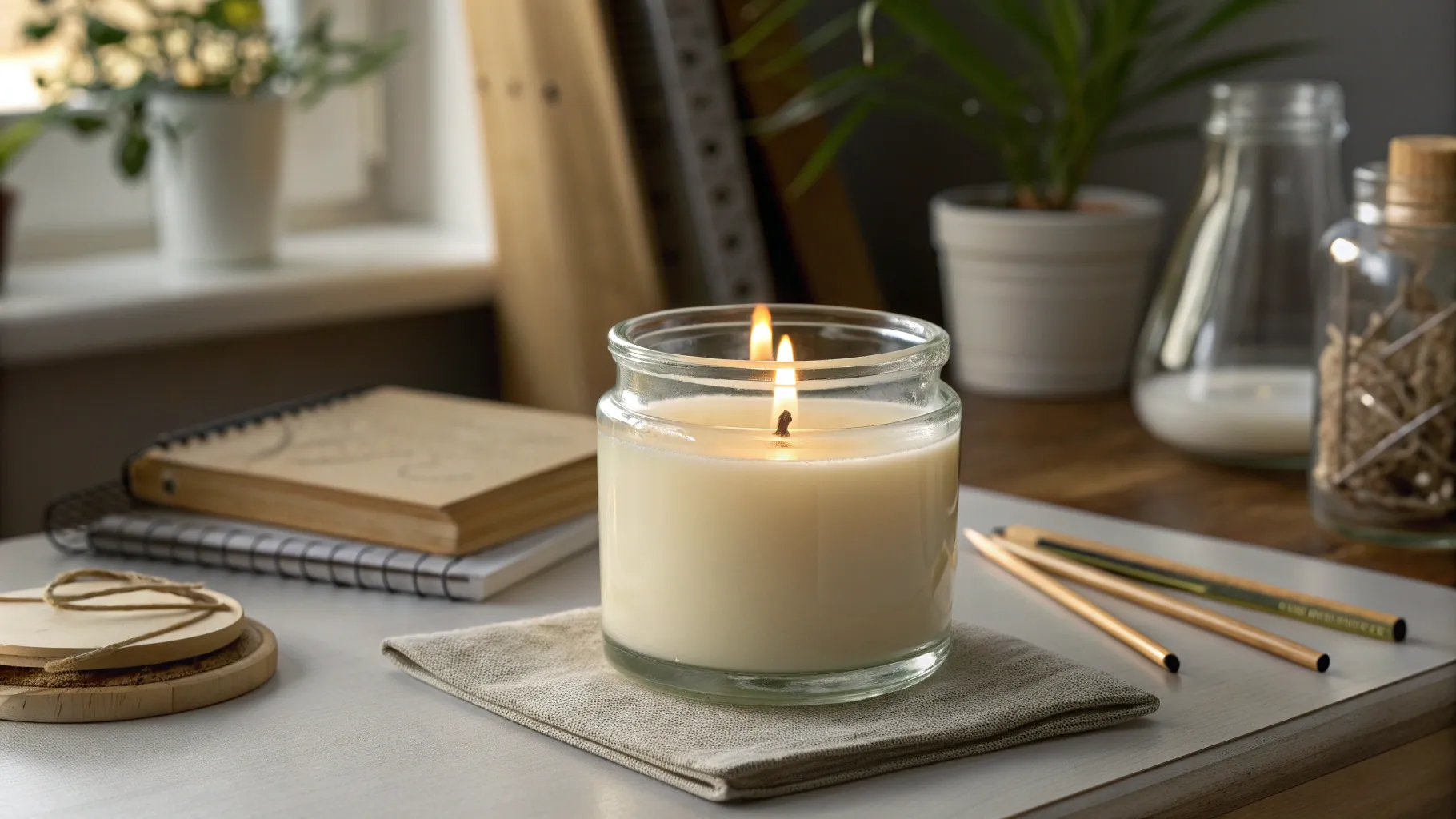 Gleichmäßiger Schmelzpool bei Kerze im Glas: Oberfläche vollständig geschmolzen, sauberer Abbrand