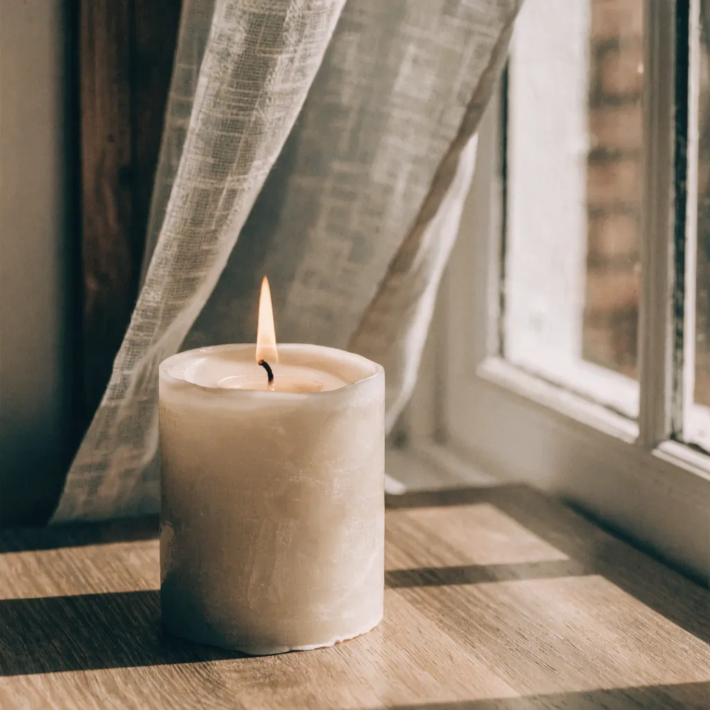 Kerze steht in Zugluft nahe Fenster